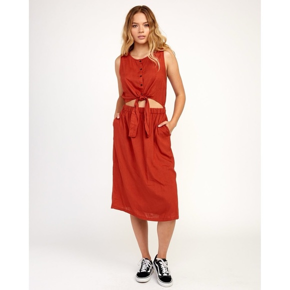 RVCA Arizona Dress, burnt red, size M - Picture 1 of 4